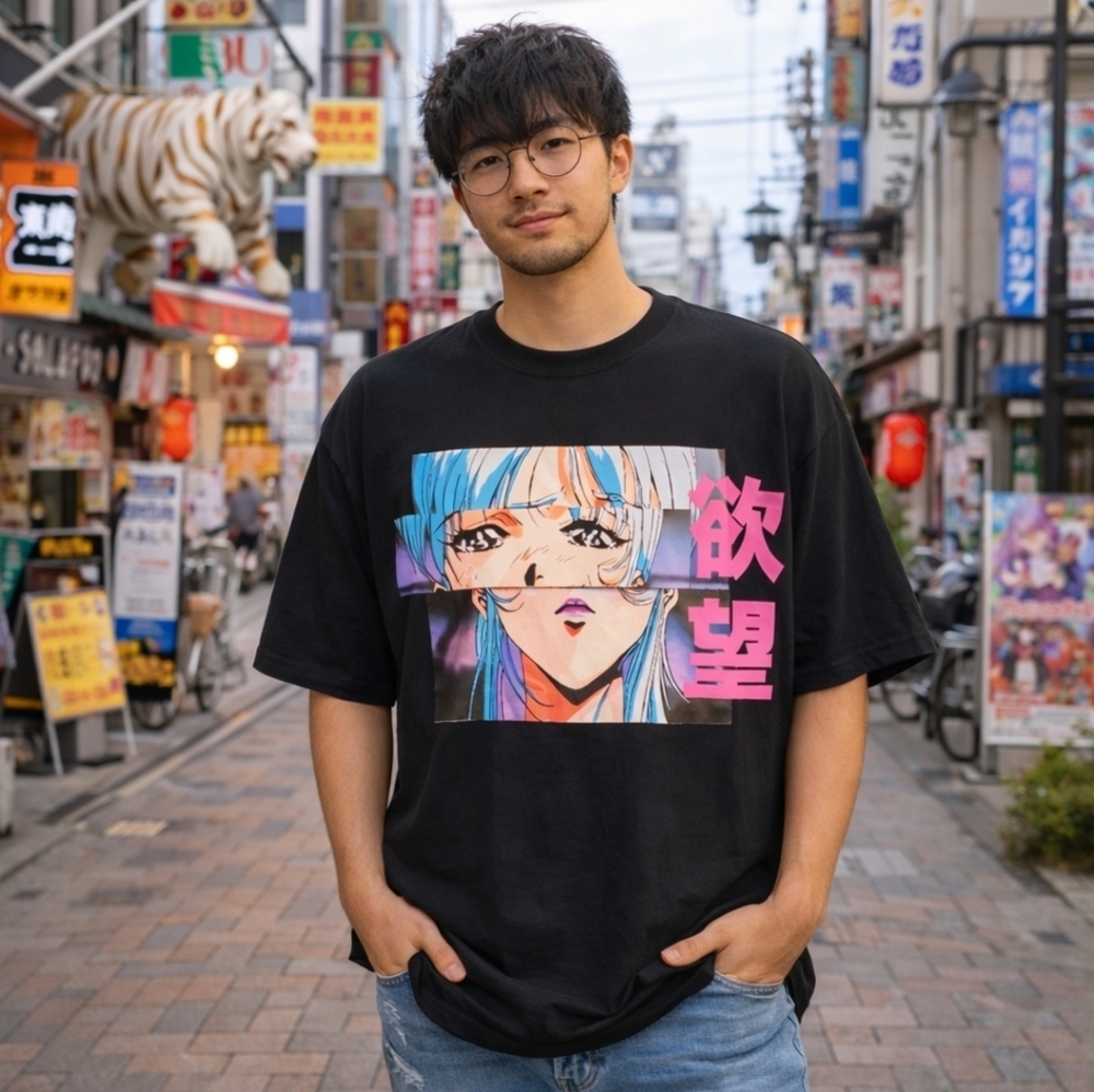 Japanese Anime Kanji "Desire" Graphic Tee XXL Waifu Urban Tokyo Streetwear EUC